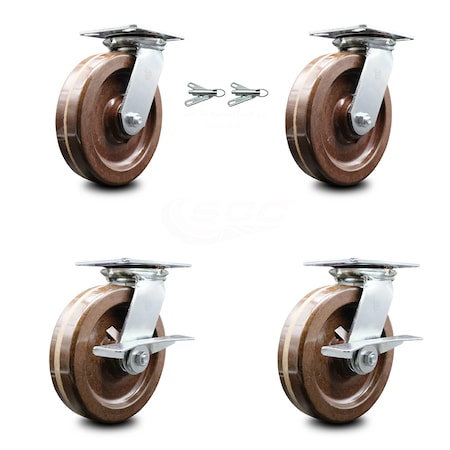 Service Caster 8 Inch High Temp Phenolic Swivel Caster Swivel Locks 2 Brakes SCC, 2PK SCC-35S820-PHRHT-BSL-2-SLB-2